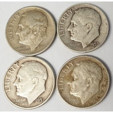 UNITED STATES OF AMERICA 1947 - 1953 . ONE 1 DIME . 4 COINS